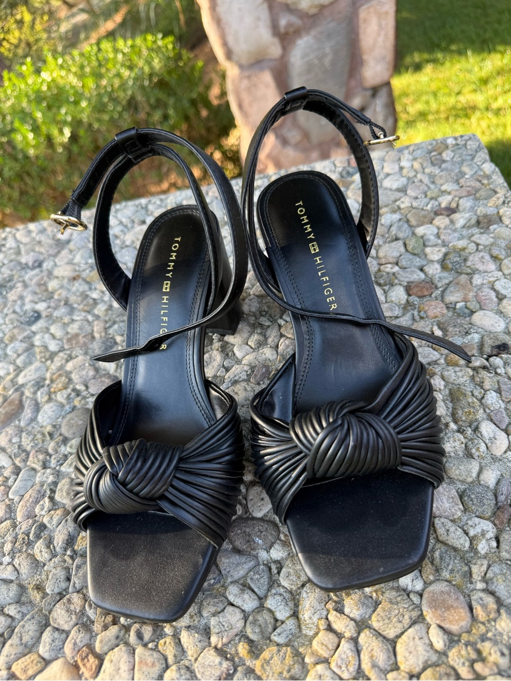 Tommy Hilfiger Black Knotted Strap Ankle-Tie Sandals - Picture 8 of 9